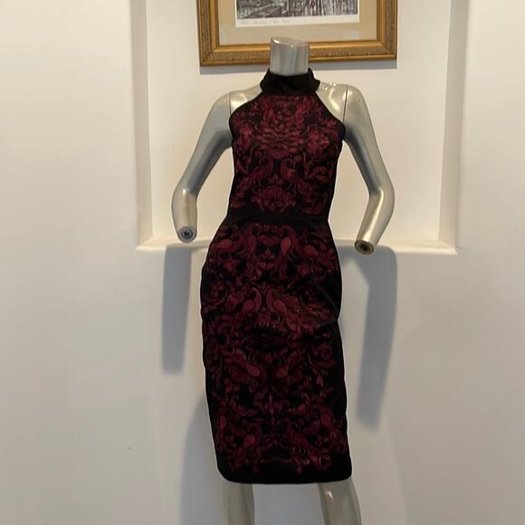 Wolf & Whistle London Halter Sheath Dress Red Jacquard size - Picture 10 of 11